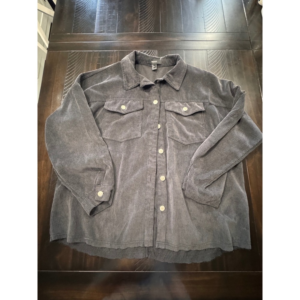 Forever 21 Womens black Corduroy Oversized Button Down Shacket Large - Picture 1 of 6
